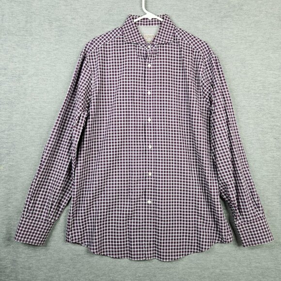 BRUNELLO CUCINELLI Basic Fit Red Micro Plaid Cotton Shirt Size L - Picture 1 of 7
